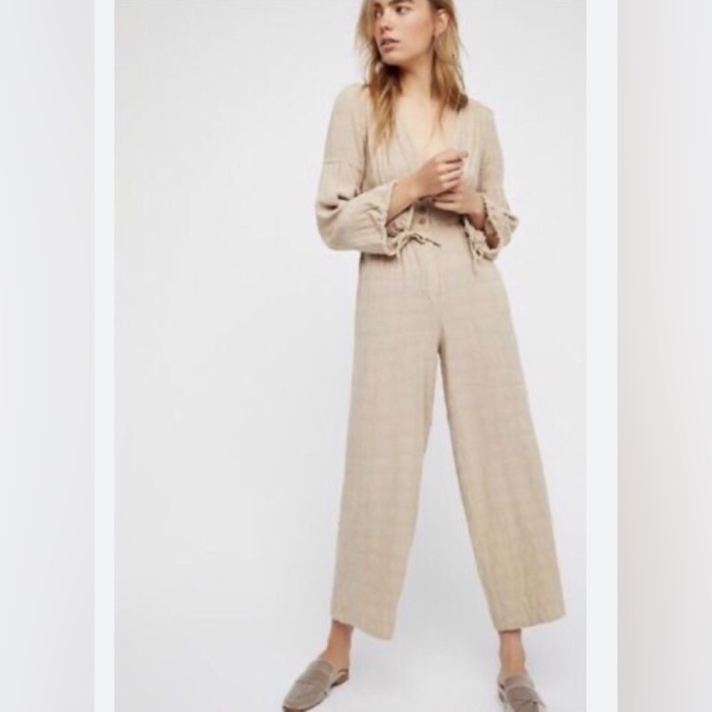 Free People tan linen jumpsuit